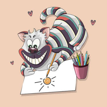 Cat draws the sun.   Vector illustrationのイラスト素材