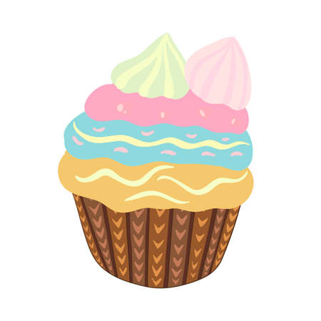 Beautiful cake flat. Used for cafe, canteen, menu, stickers. Vector illustration