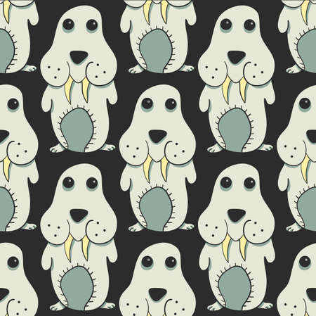 Cute walrus seamless pattern. Children wallpaper. Vector illustrationのイラスト素材