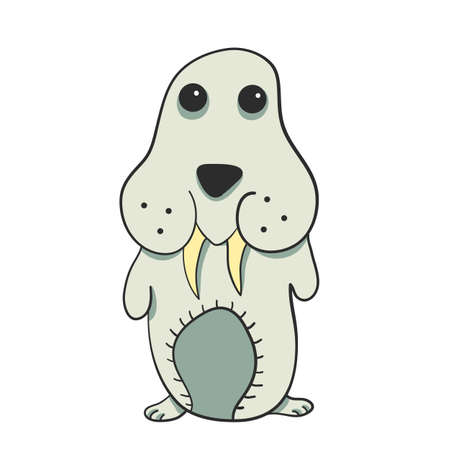 Cute walrus on a white background. Doodle. Children's friend. Vector illustrationのイラスト素材