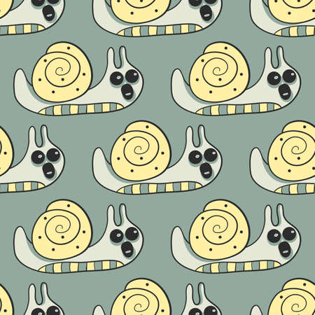 Seamless pattern with a snail. Marine background. Vector illustrationのイラスト素材