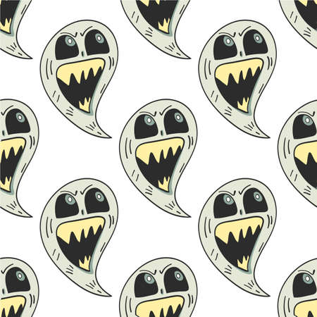 Little ghost seamless pattern on white background. Cute monster. Halloween style. Vector illustrationのイラスト素材