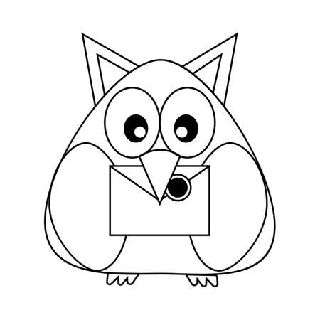 Owl with mail isolated on white background. Line. Icon. Magic mail. Vector illustrationのイラスト素材