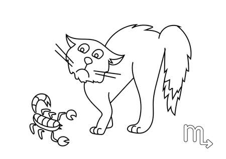 Scorpio zodiac sign in the form of cute cat. Line art isolated on white background. Vector illustrationのイラスト素材