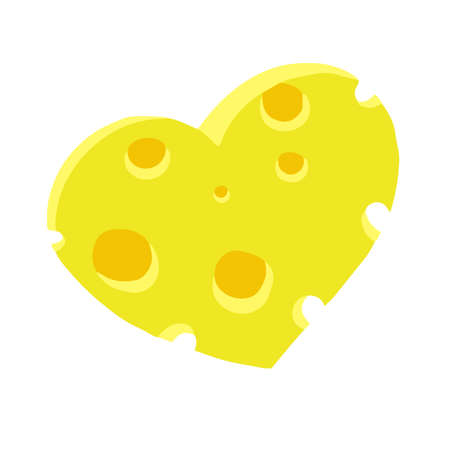 Piece of cheese in the shape of a heart. Valentine's Day. Food. Milk product. Flat vector illustrationのイラスト素材