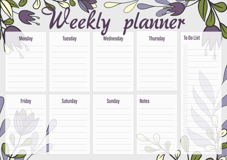 Weekly planner with abstract plants. Vector illustrationのイラスト素材