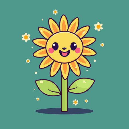 Cute sunflower surrounded by daisies. Vector illustrationのイラスト素材