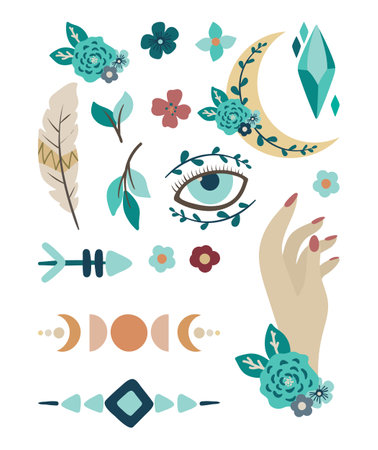 Set of design elements in boho style. Vector illustrationのイラスト素材
