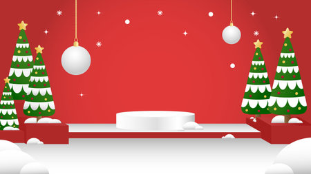 Platform for product presentation. Merry Christmas and Happy New Year. Vector illustrationのイラスト素材
