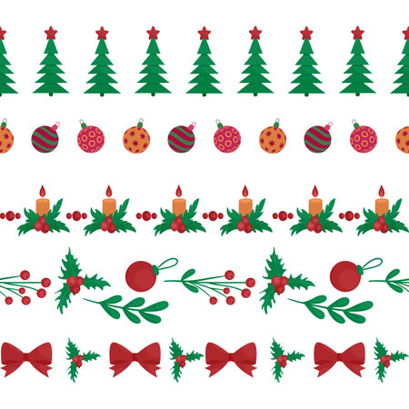 Vector set of decorative seamless Christmas horizontal bordersのイラスト素材