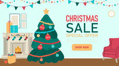 Christmas sale banner with Christmas tree.Vector illustrationのイラスト素材