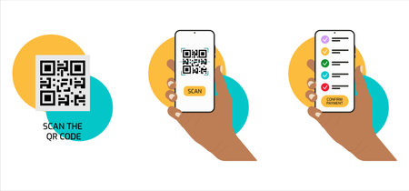 Contactless payment using Qr code. Vector illustration of contactless payment instructionsのイラスト素材