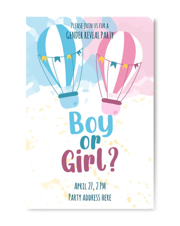 Baby invitation shower card with balloons. vector illustration, hand drawingのイラスト素材