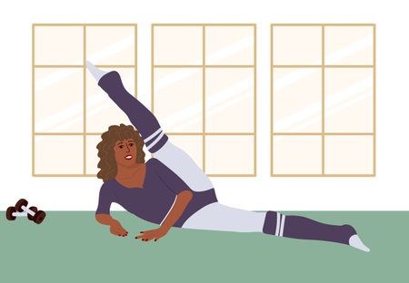 Fitness girl 80 -90s. Vector illustration in flat styleのイラスト素材