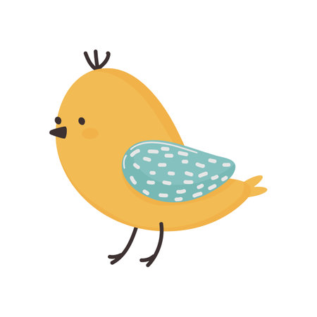 Illustration of a Cute Yellow Bird With Blue Spotted Wings on a White Backgroundのイラスト素材