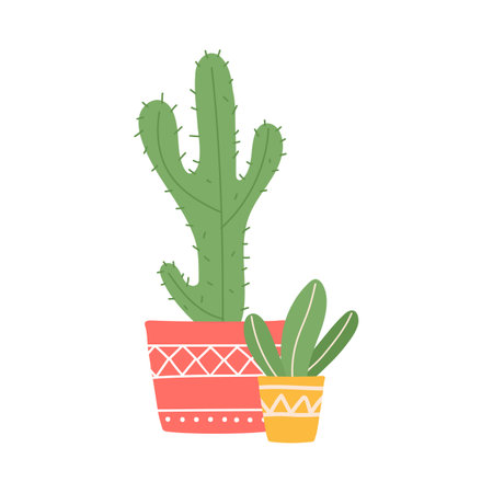 Cactus in flowerpot flat vector illustration isolated on white background.のイラスト素材