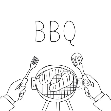 BBQ grill. Hand drawn vector illustration in doodle style.のイラスト素材