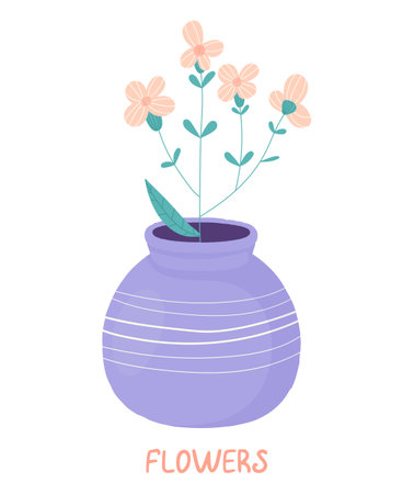 Flower in a pot. Vector illustration in flat cartoon style.のイラスト素材