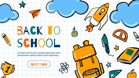 Back to school, Colorful hand drawn illustration, background.のイラスト素材