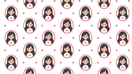 Girl with pink heart on T-shirt, seamless vector background.のイラスト素材