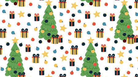 Christmas or New Year seamless pattern with hand drawn Christmas tree.のイラスト素材