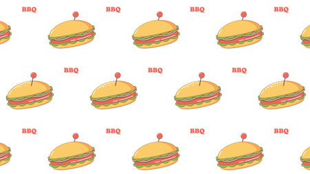 Seamless pattern with hamburger and inscription BBQ.のイラスト素材