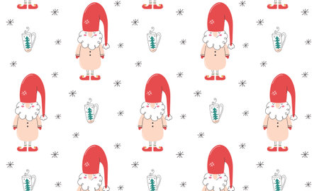 Seamless pattern with an elf in a hat and a long beard.のイラスト素材