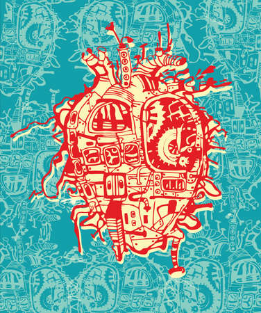 Beautiful illustration of heart with many mechanisms.のイラスト素材