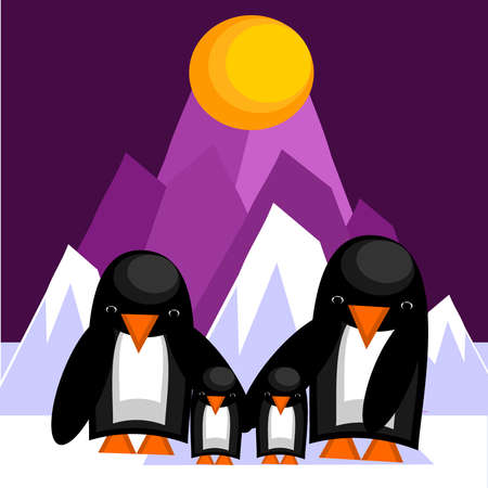 Friendly family of penguins. Vector illustration.のイラスト素材