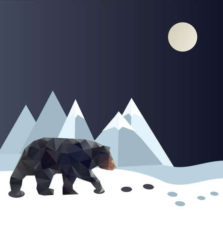 Polygonal bear on ice mountain. Vector illustration.のイラスト素材