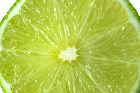 Macro close-up of a lime slice on white backgroundの写真素材
