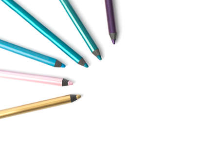 Colorful make-up pencils in white cornerの写真素材