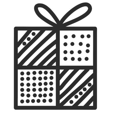 Doodle single hand drawn gift, present, New Year and Xmas box. Illustration for greeting card, posters, stickers, seasonal design, patterns, fabric, icon.のイラスト素材