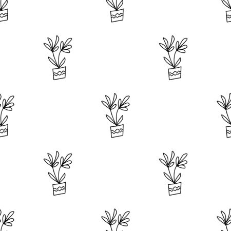 Seamless pattern with doodle flowerpots. Isolated on white. Vector stock illustration.のイラスト素材