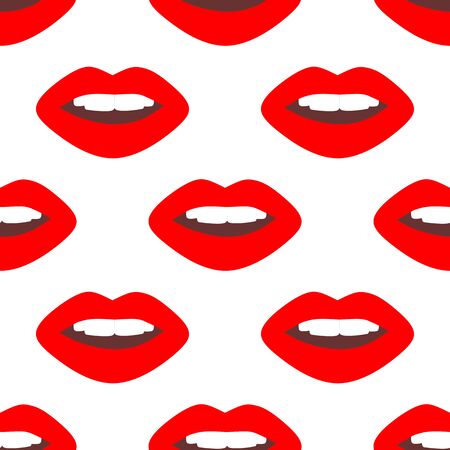 Seamless pattern made from flat red open lips. Isolated on white background. Vector stock illustration.のイラスト素材
