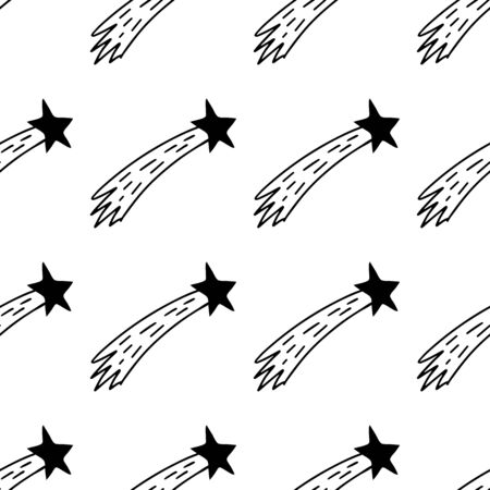 Seamless pattern made from hand drawn doodle comet. Isolated on white. Vector stock illustration.のイラスト素材