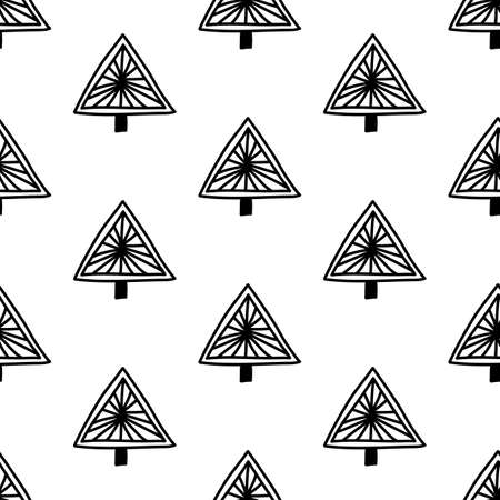 Seamless pattern made from doodle abstract fir trees. Isolated on white. Vector stock illustration.のイラスト素材