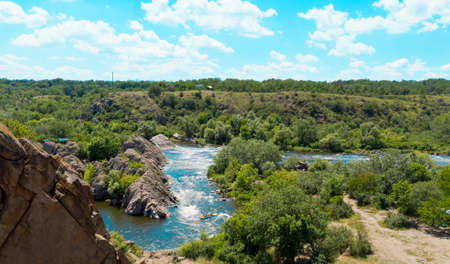 The view from the cliff to the southern bug river. Bug Guard national nature park in Ukraine. Stock...