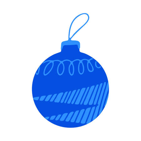 Hand drawn blue Christmas tree ball with doodle elements. Isolated on white background.のイラスト素材