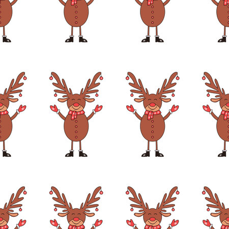 Christmas seamless pattern made from Deer character on a white background.のイラスト素材