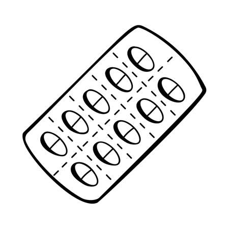 Simple hand drawn blister of pills. Isolated on white background. Vector stock illustrarion.のイラスト素材