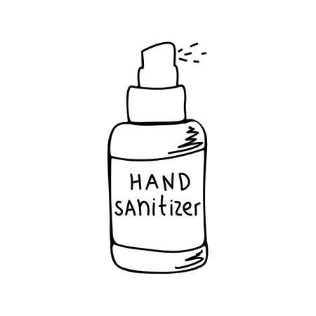 Simple hand drawn sanitizer bottle illustration. Isolated on white background.のイラスト素材
