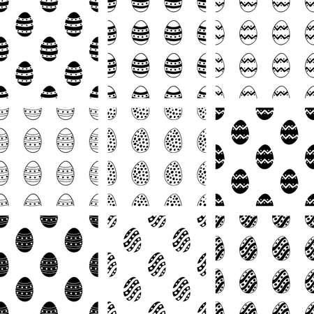 Easter set of seamless patterns from handdrawn doodle eggs.のイラスト素材