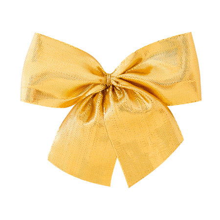 Golden bow isolated on a white backgroundの写真素材