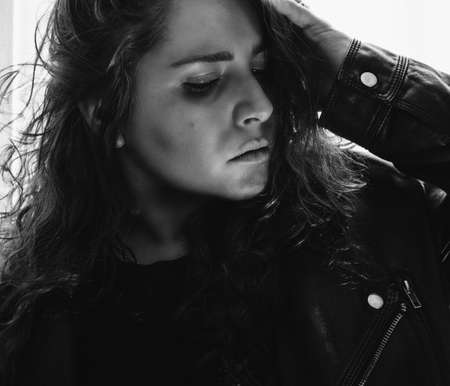Woman Leather Jacket Lightの写真素材