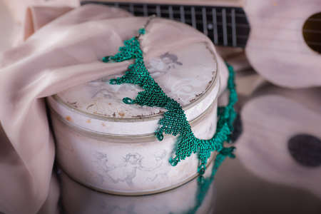 woman beautiful decoration of beads bright colorの写真素材