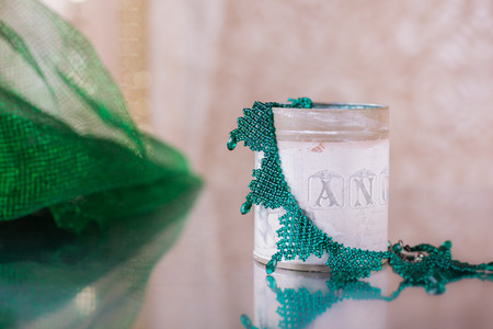 woman beautiful decoration of beads bright colorの写真素材