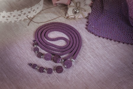 woman beautiful decoration of beads bright colorの写真素材