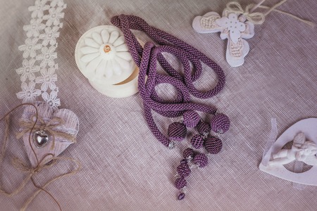 woman beautiful decoration of beads bright colorの写真素材