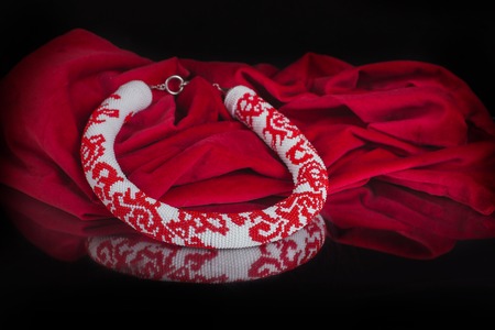 woman beautiful decoration of beads bright colorの写真素材